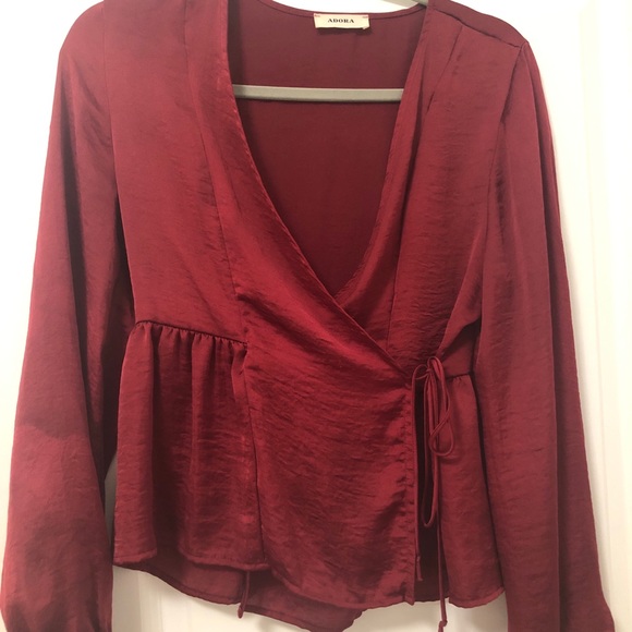 Adora Maroon Satin Top - Picture 2 of 3